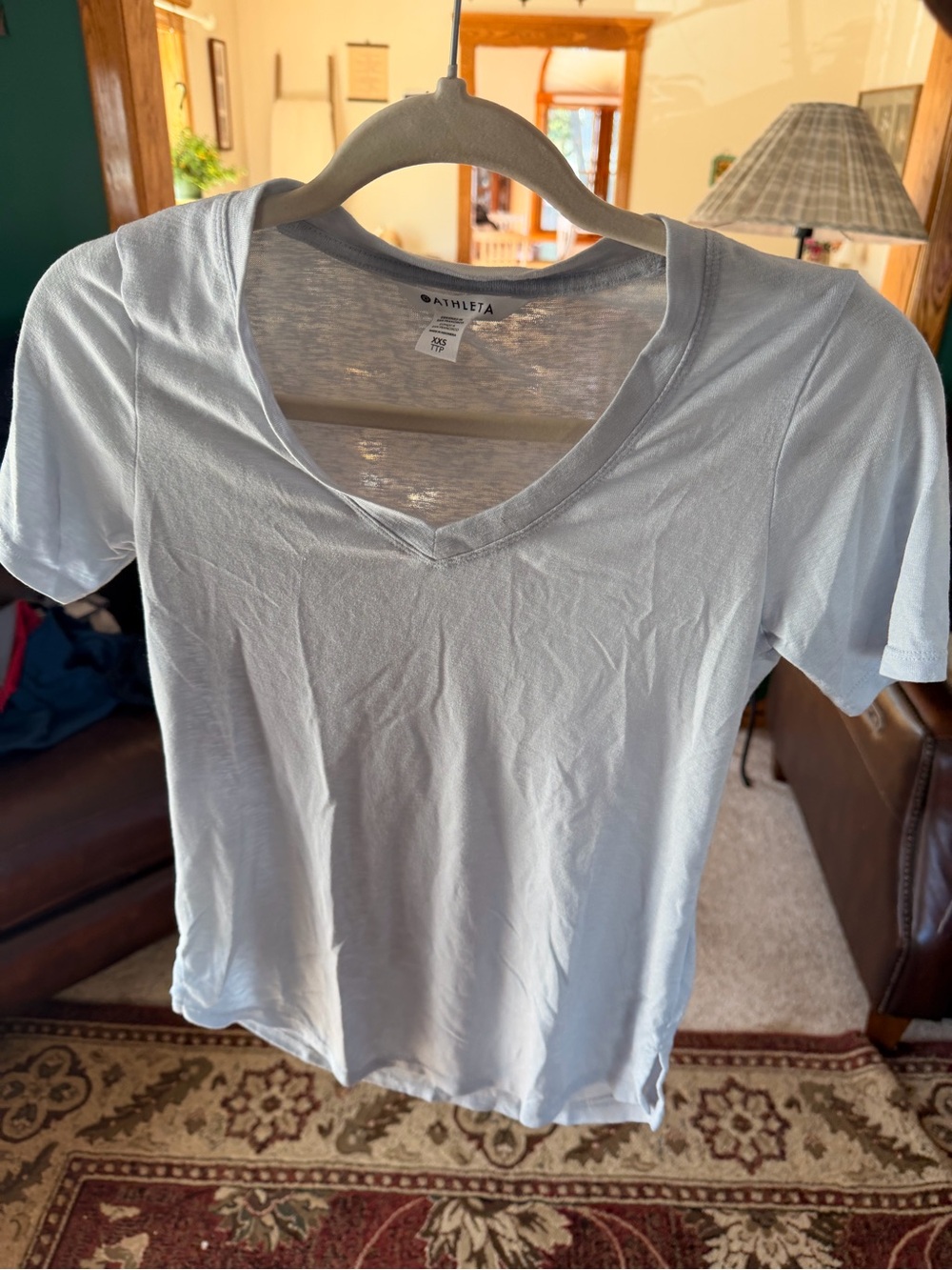 Athleta Pale Blue V-Neck Short Sleeve Tee